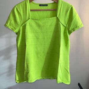 Cable & Gauge Lime Green Short Sleeve Stretchy Top Size L